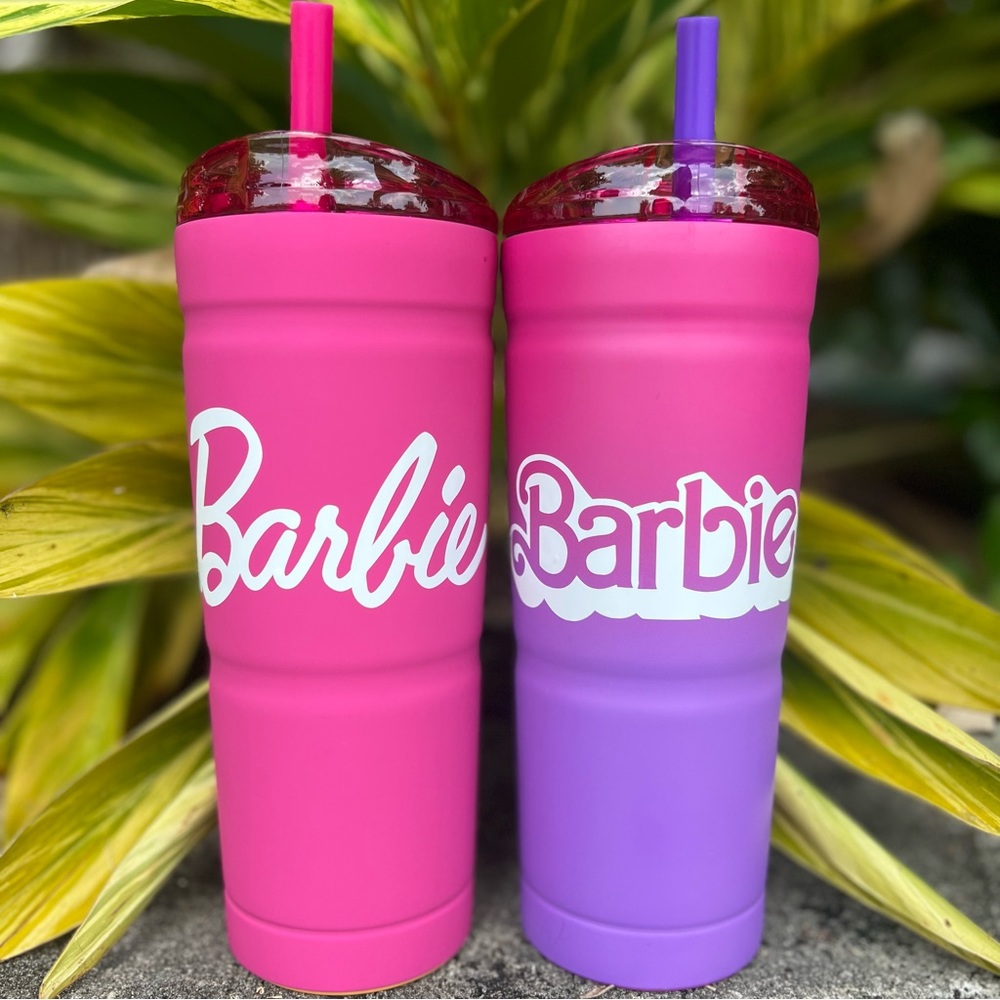 Stainless Steel Barbie Pink Tumbler + Straw | Girl Silhouette & Fonts Options - Picture 1 of 9